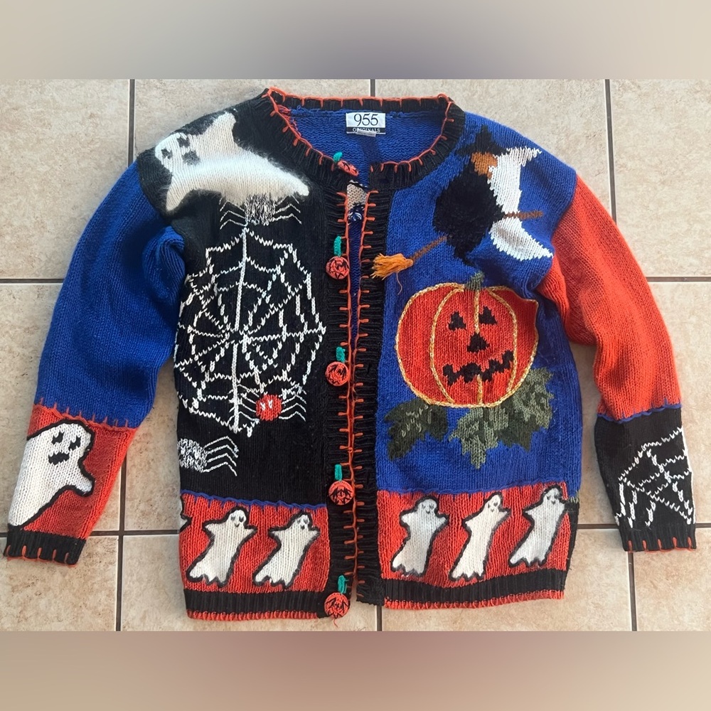 Vintage 90s 955 Originals Halloween Novelty Knit Cardigan Women’s Sz S